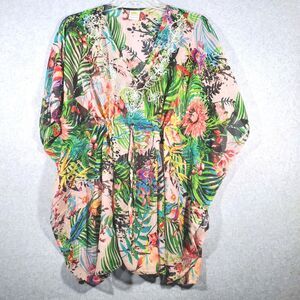 Rima Beachworld Tropical Kaftan Top One Size Fits All Embroidered Jungle Boho